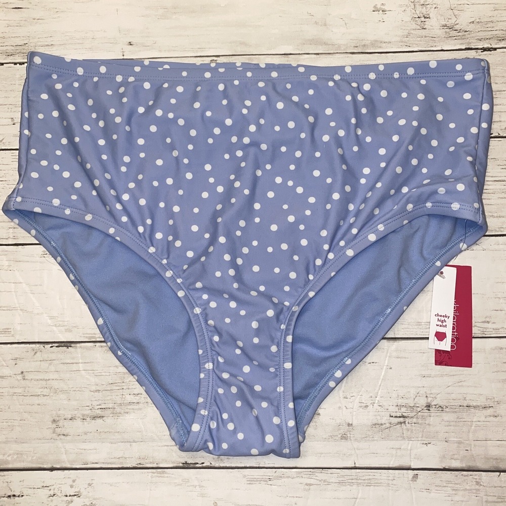 Xhilaration Bikini Bottom‎ Womens 16W 18W Blue White Dot High Waist Periwinkle